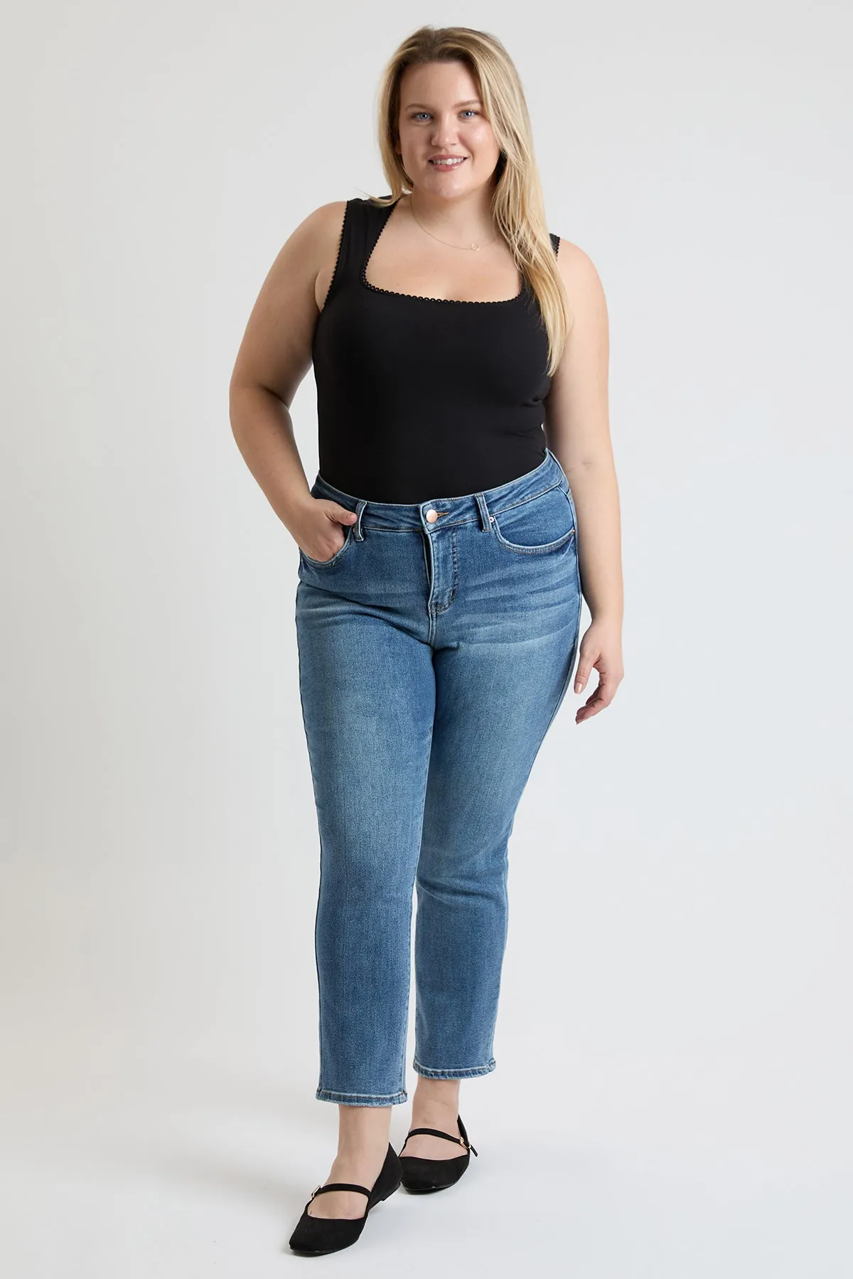 Plus Premium Mid Rise Stretch Slim Straight Jeans, Pack of 6