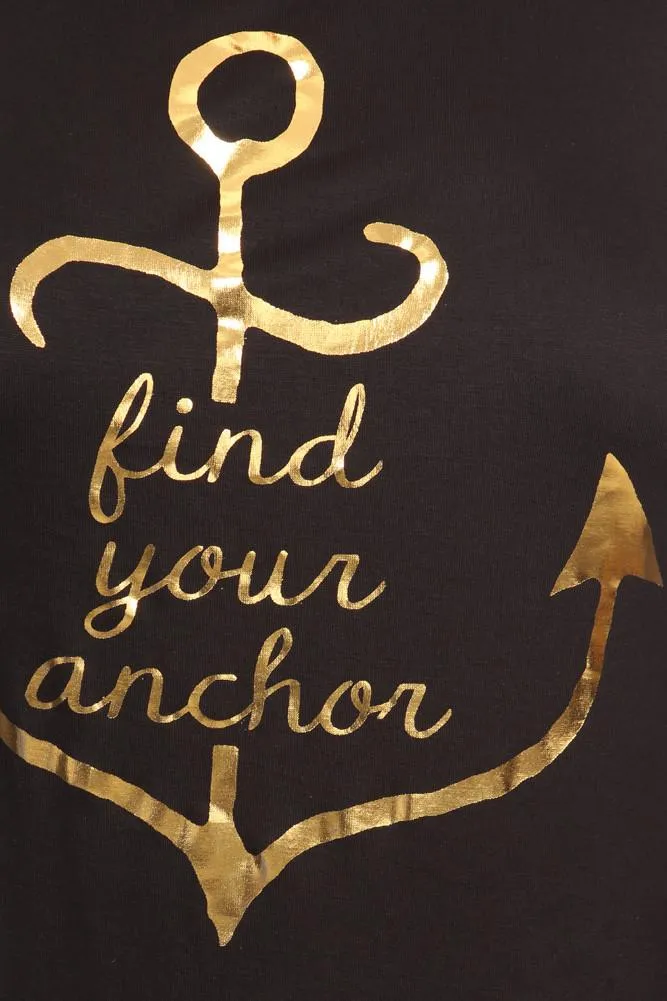 Plus Size Lace Up Back Gold Anchor Top