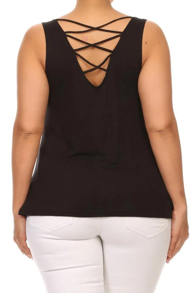 Plus Size Lace Up Back Gold Anchor Top