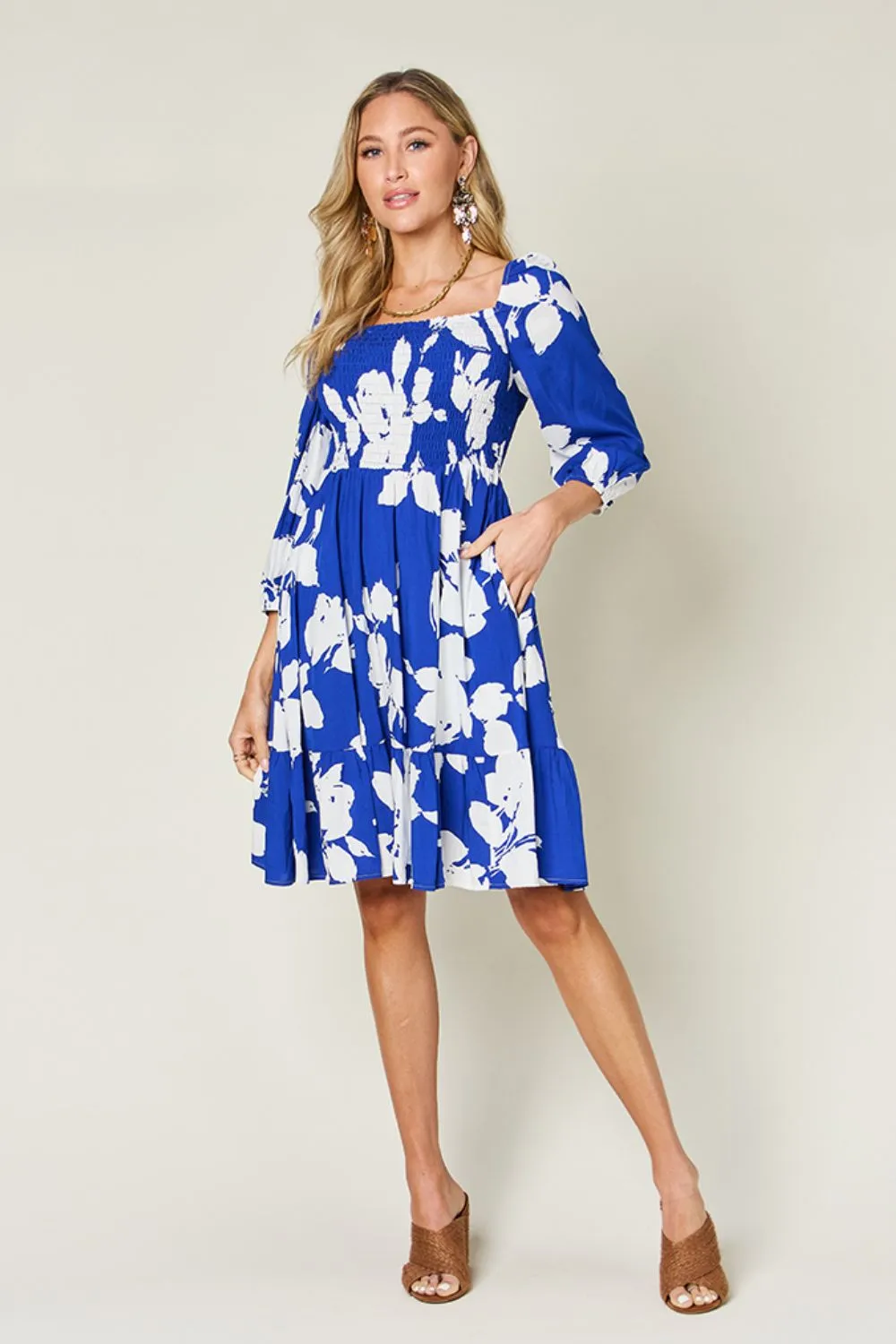 PREORDER Floral Ruffle Hem Smocked Dress with Pockets