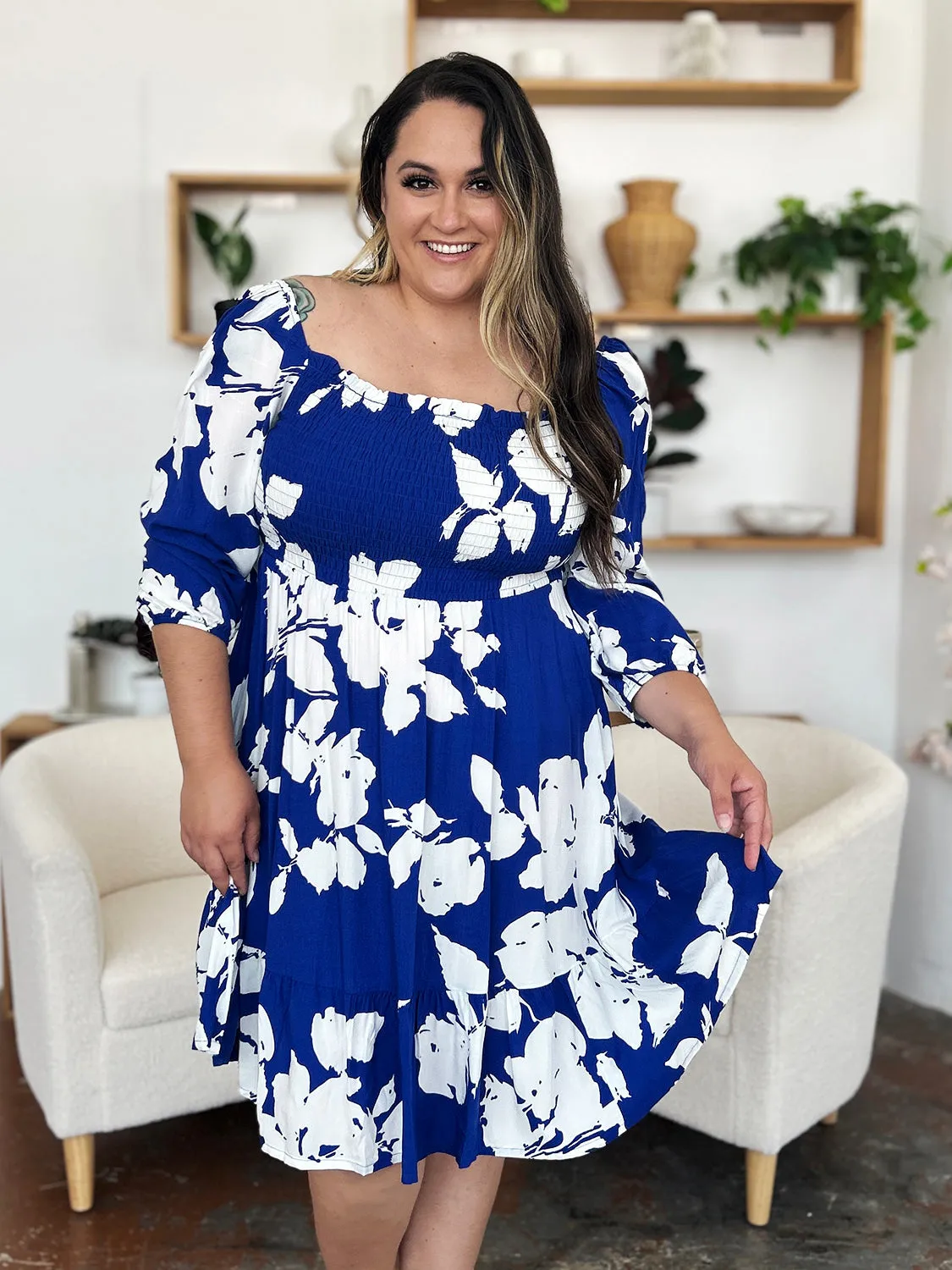 PREORDER Floral Ruffle Hem Smocked Dress with Pockets