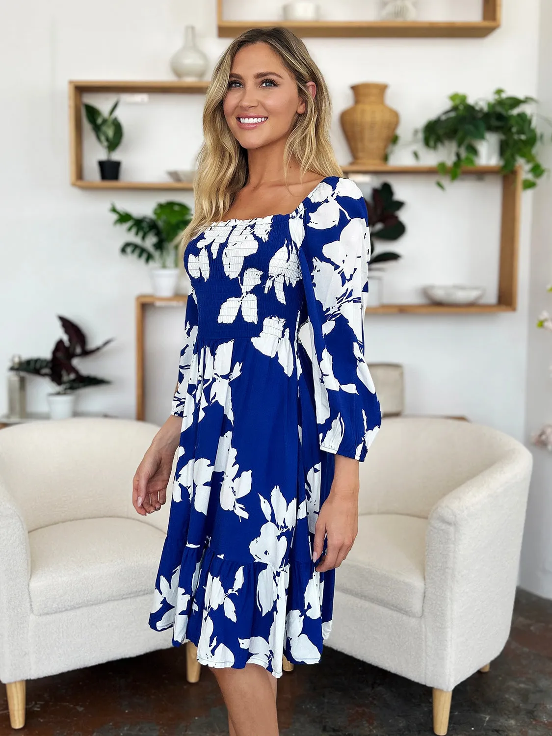 PREORDER Floral Ruffle Hem Smocked Dress with Pockets