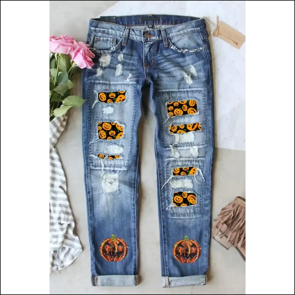 Pumpkin Distressed Straight Jeans: Strut Like Nobody's Watching! 🍂👖