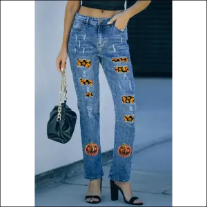 Pumpkin Distressed Straight Jeans: Strut Like Nobody's Watching! 🍂👖