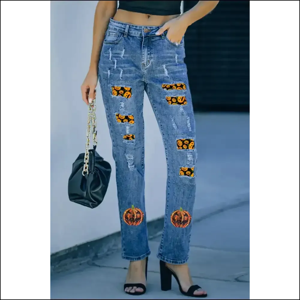 Pumpkin Distressed Straight Jeans: Strut Like Nobody's Watching! 🍂👖