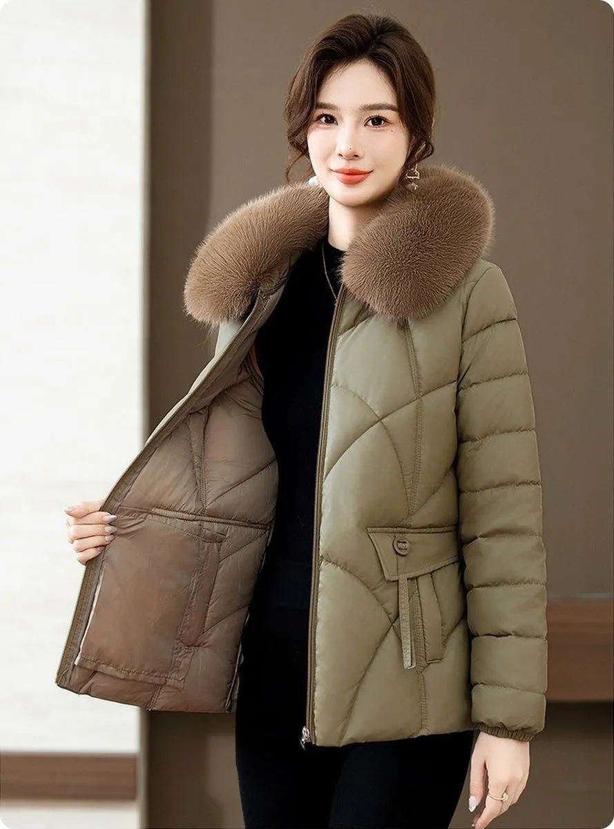 Quilted Oversized Puffer Jacket for Women with Windproof Design