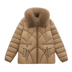 Quilted Oversized Puffer Jacket for Women with Windproof Design