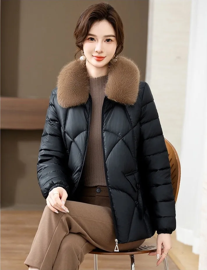 Quilted Oversized Puffer Jacket for Women with Windproof Design