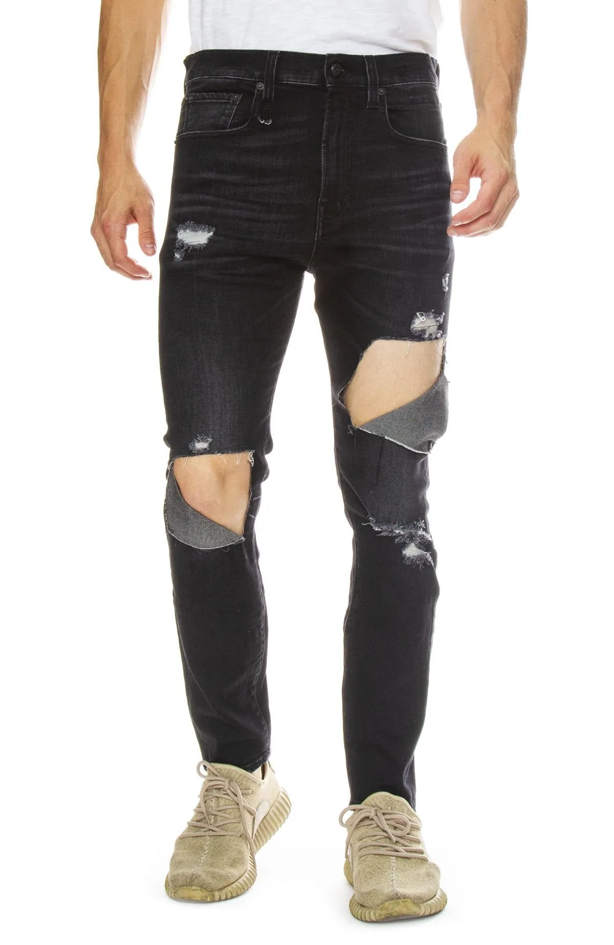 R13 Denim Men's Distressed Dark Moon Drop Jeans with Rips $494 NWT