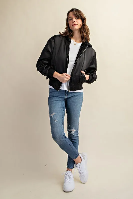Raakhi Reversible Fur Lined Bomber Jacket - Hooded, Black & Olive