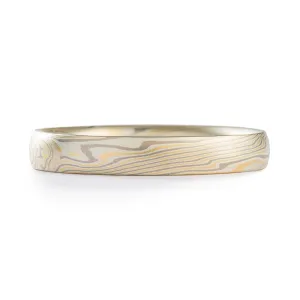 Refined Mokume Gane Ring or Wedding Band in Twist Pattern and Flare Palette