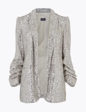 Relaxed Sequin Ruched Sleeve Blazer