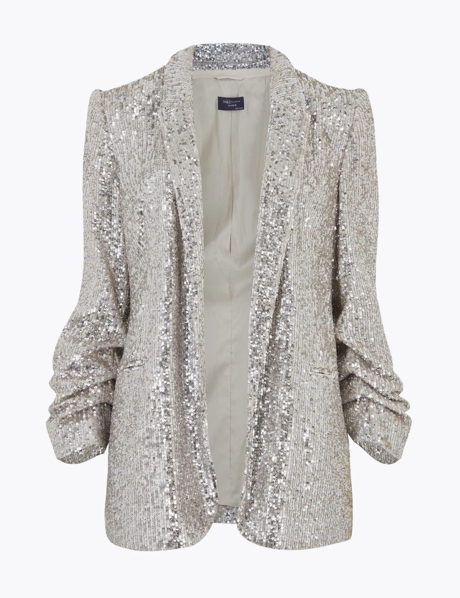 Relaxed Sequin Ruched Sleeve Blazer