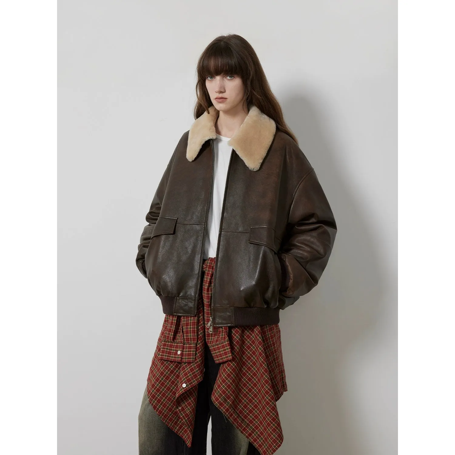 Removable Merino Collar Suede Lambskin Down Jacket