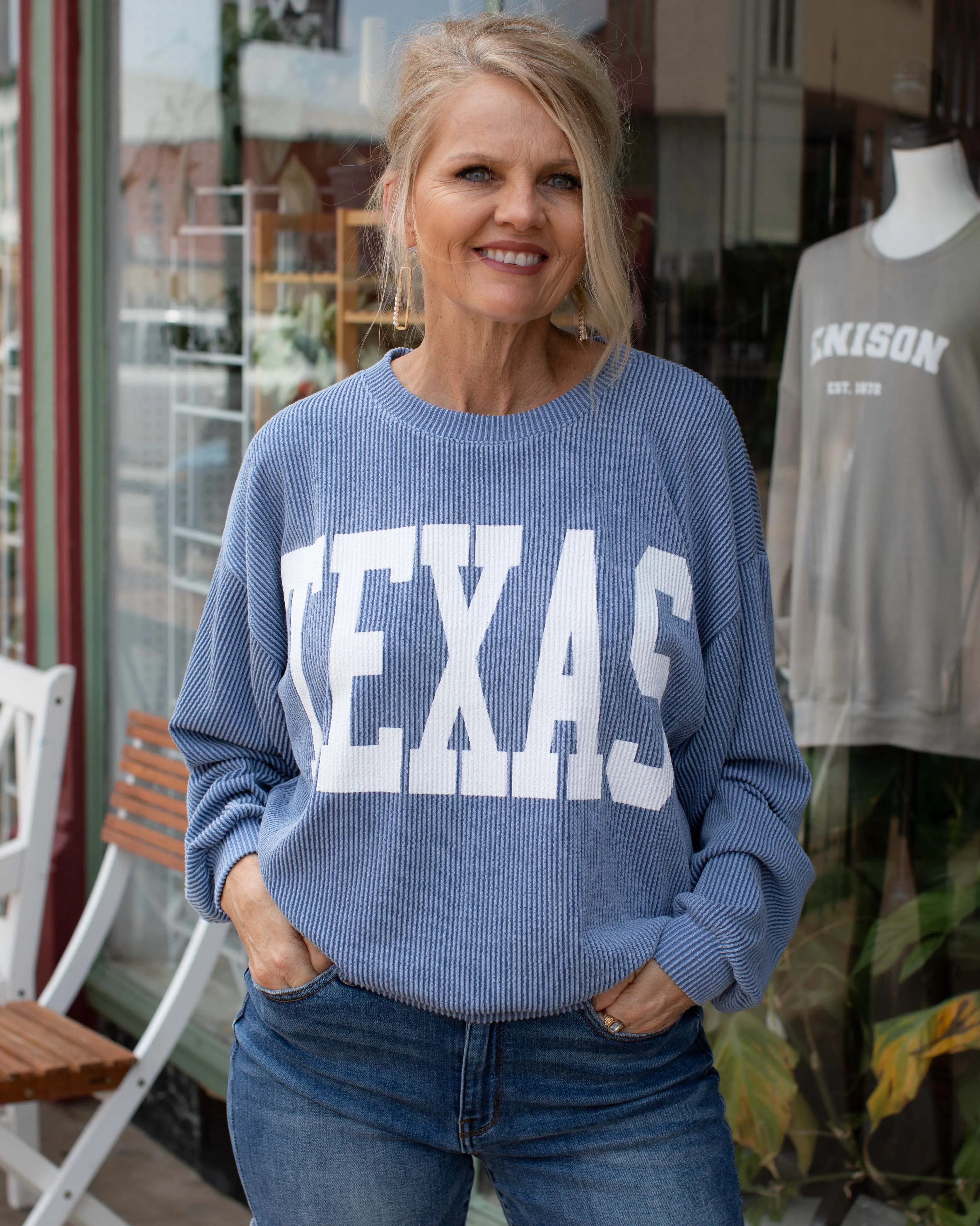 RESTOCKED - TEXAS RIB CORD SWEATSHIRT - DENIM BLUE