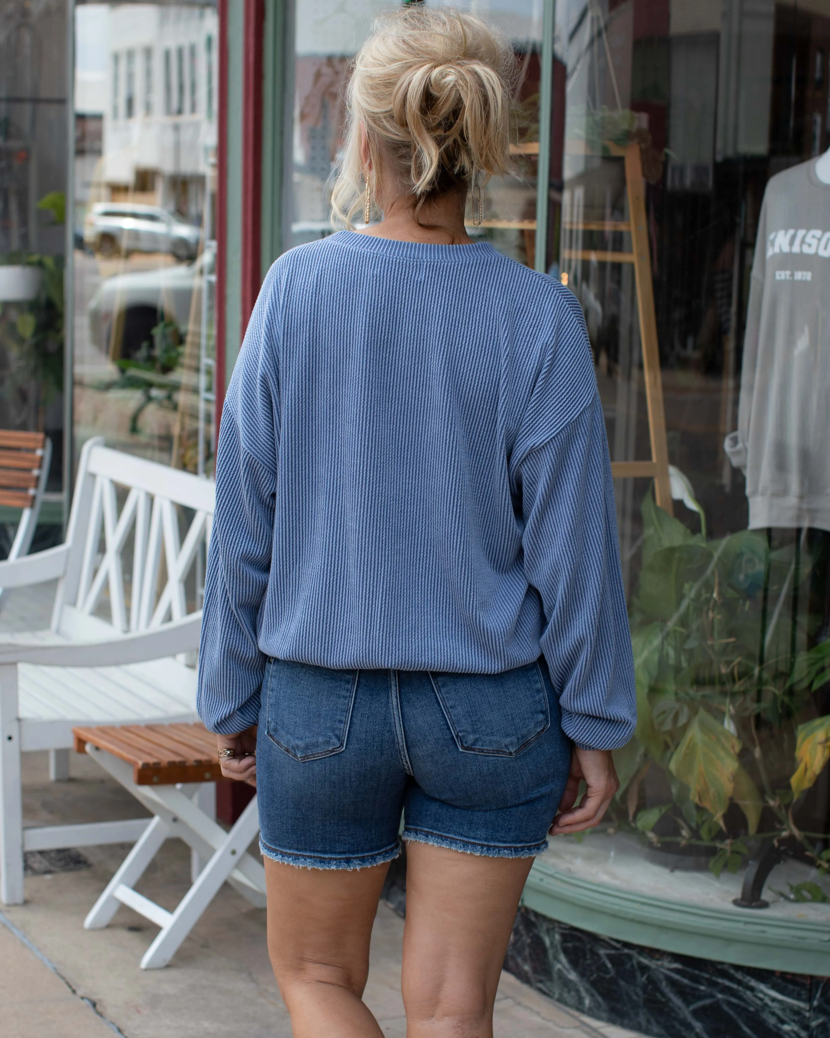 RESTOCKED - TEXAS RIB CORD SWEATSHIRT - DENIM BLUE