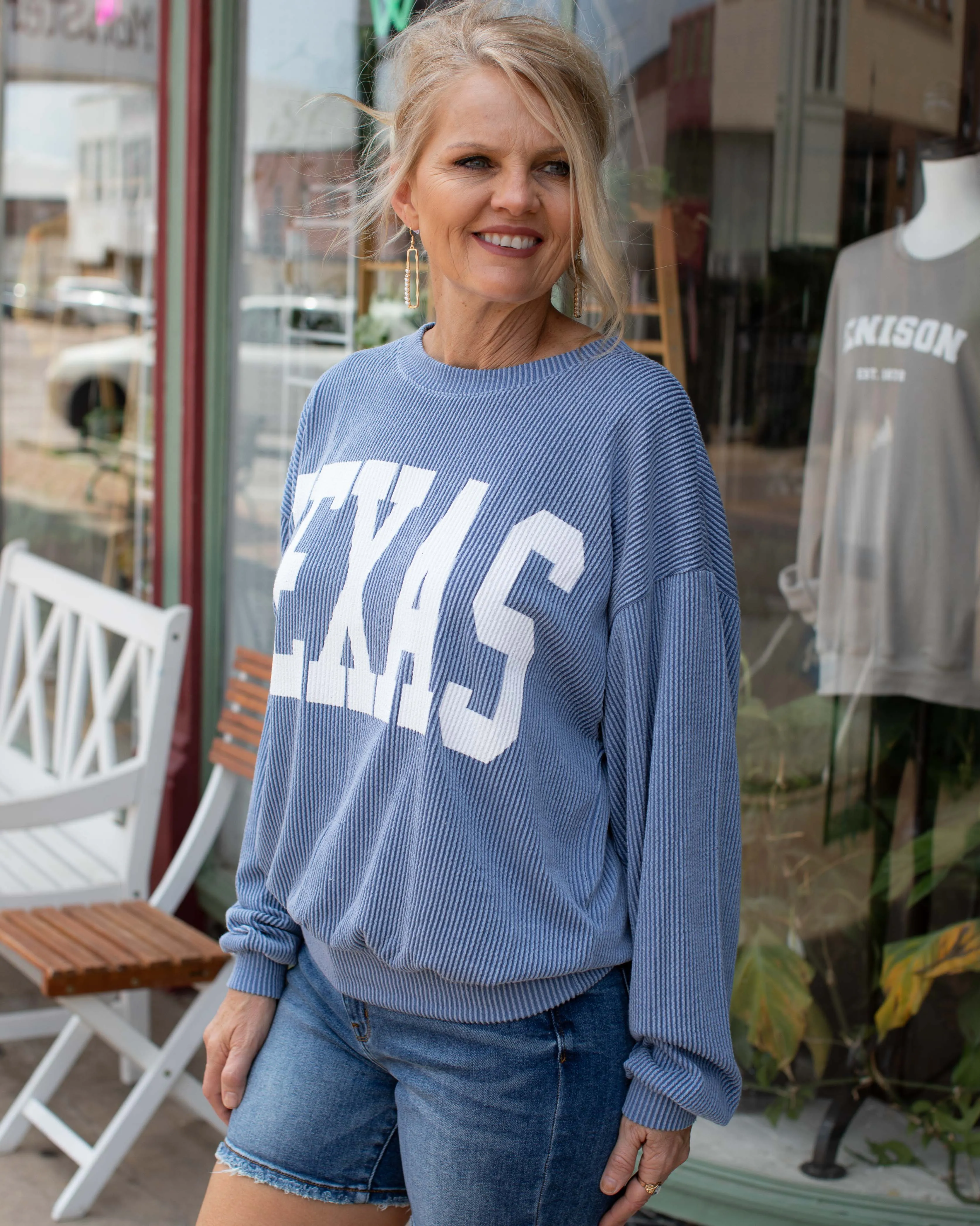 RESTOCKED - TEXAS RIB CORD SWEATSHIRT - DENIM BLUE