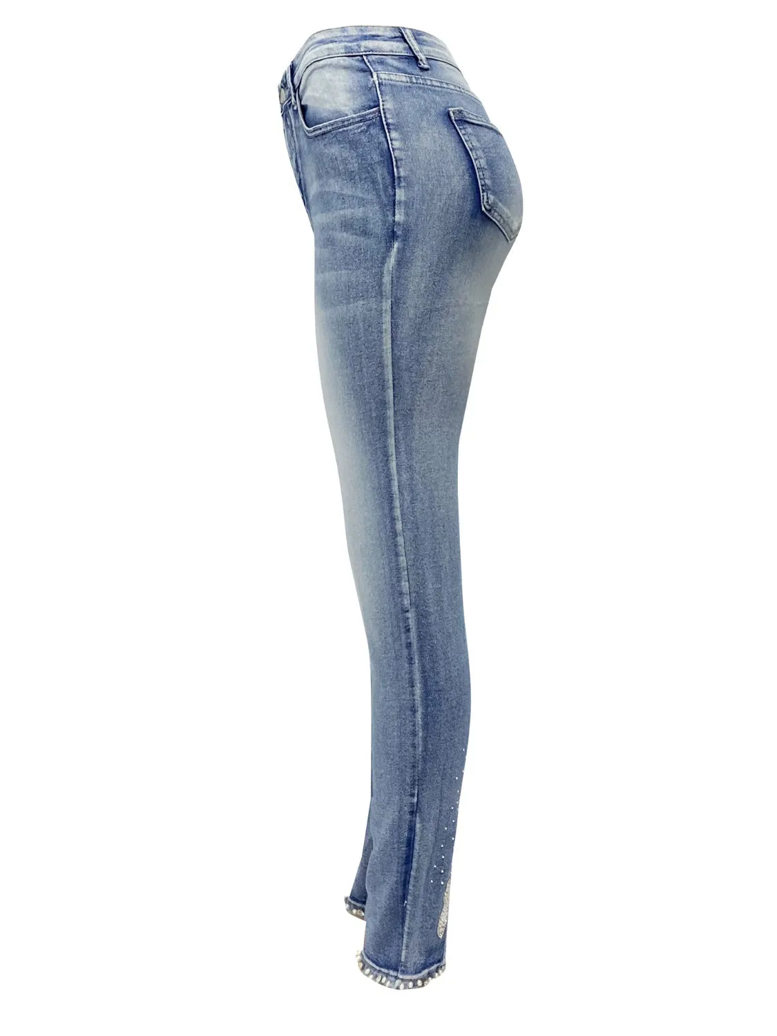 Rhinestone Bow Skinny Jeans with Pockets