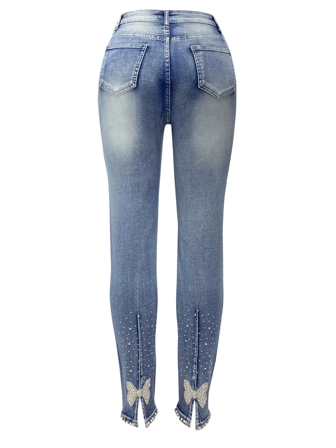 Rhinestone Bow Skinny Jeans with Pockets