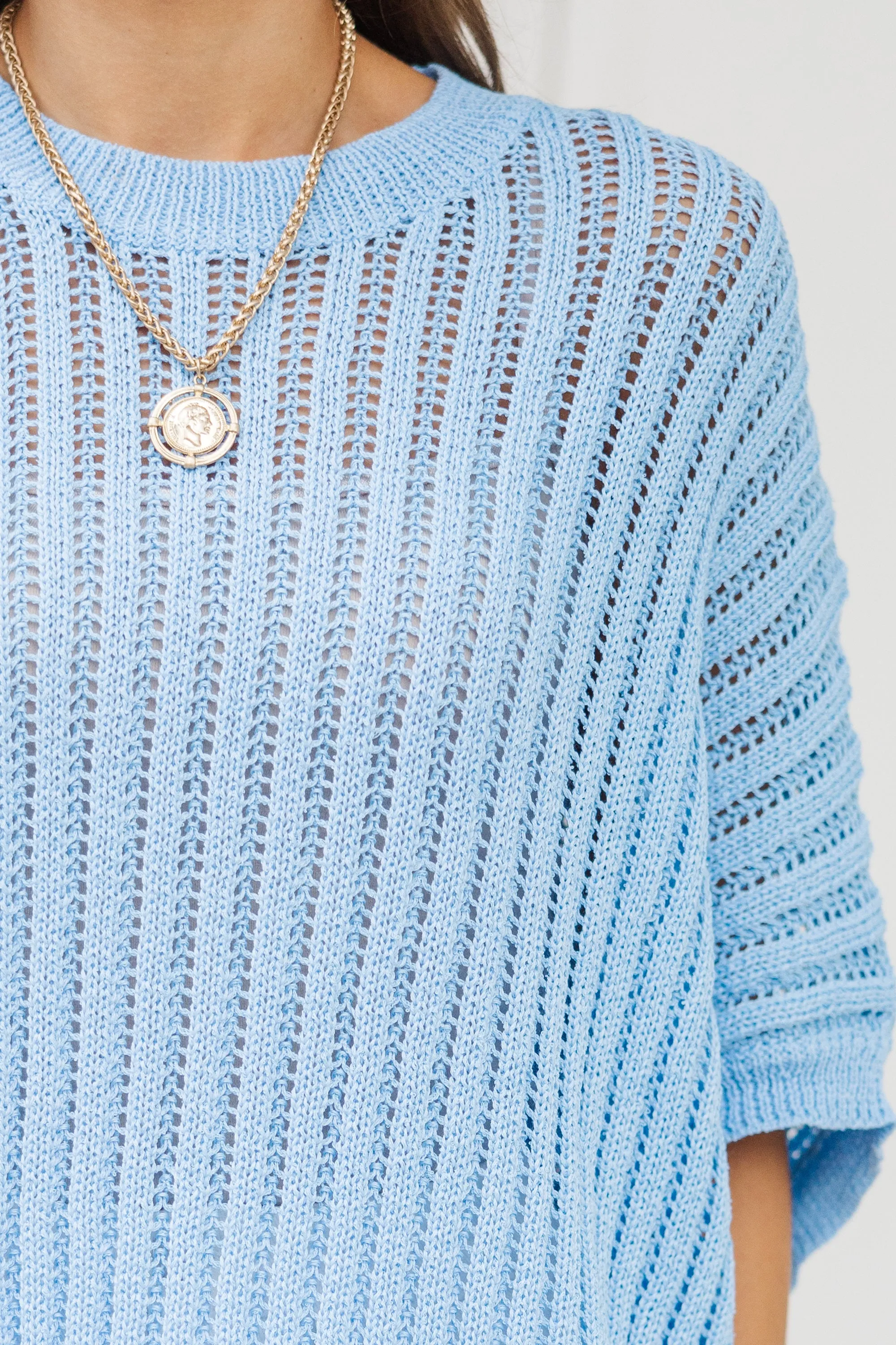 Right Where You Are Blue Loose Knit Sweater