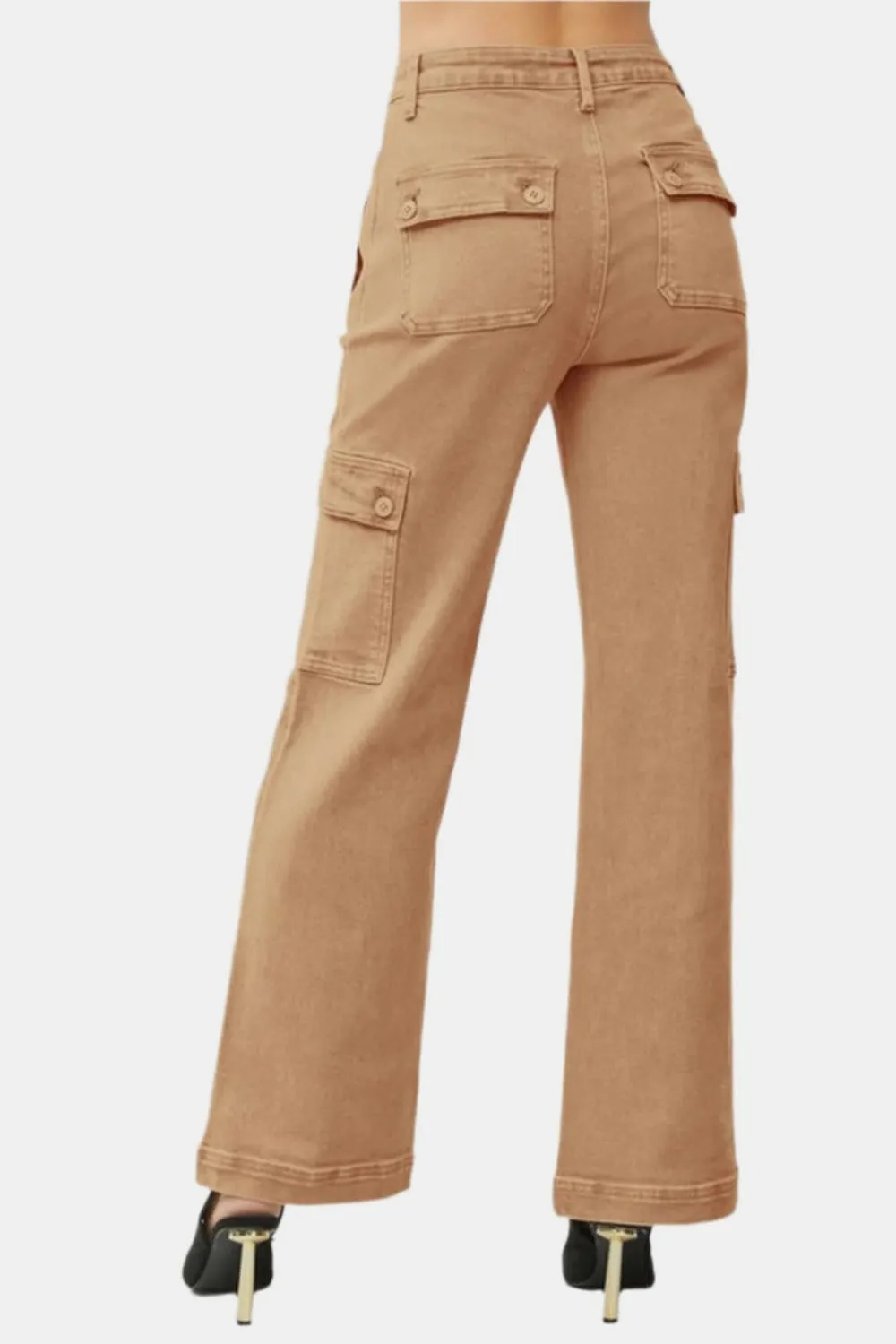 RISEN Full Size Tan High Rise Wide Leg Cargo Jeans