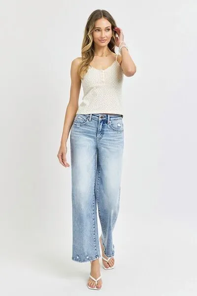 RISEN Full Size Tummy Control High Rise Crop Wide Leg Jeans ONLINE EXCLUSIVE