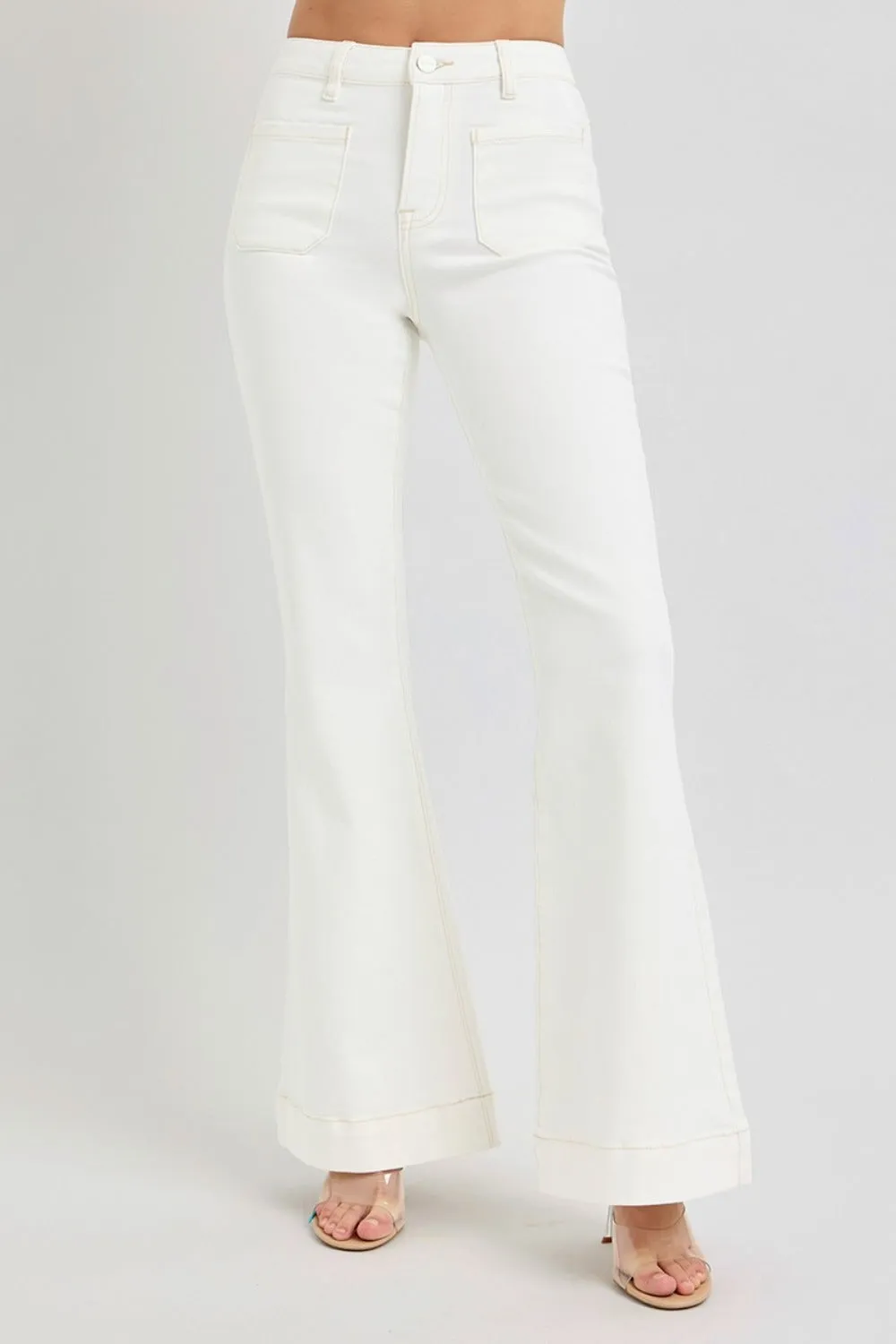 RISEN High Rise Front Patch Pocket Flare Jeans