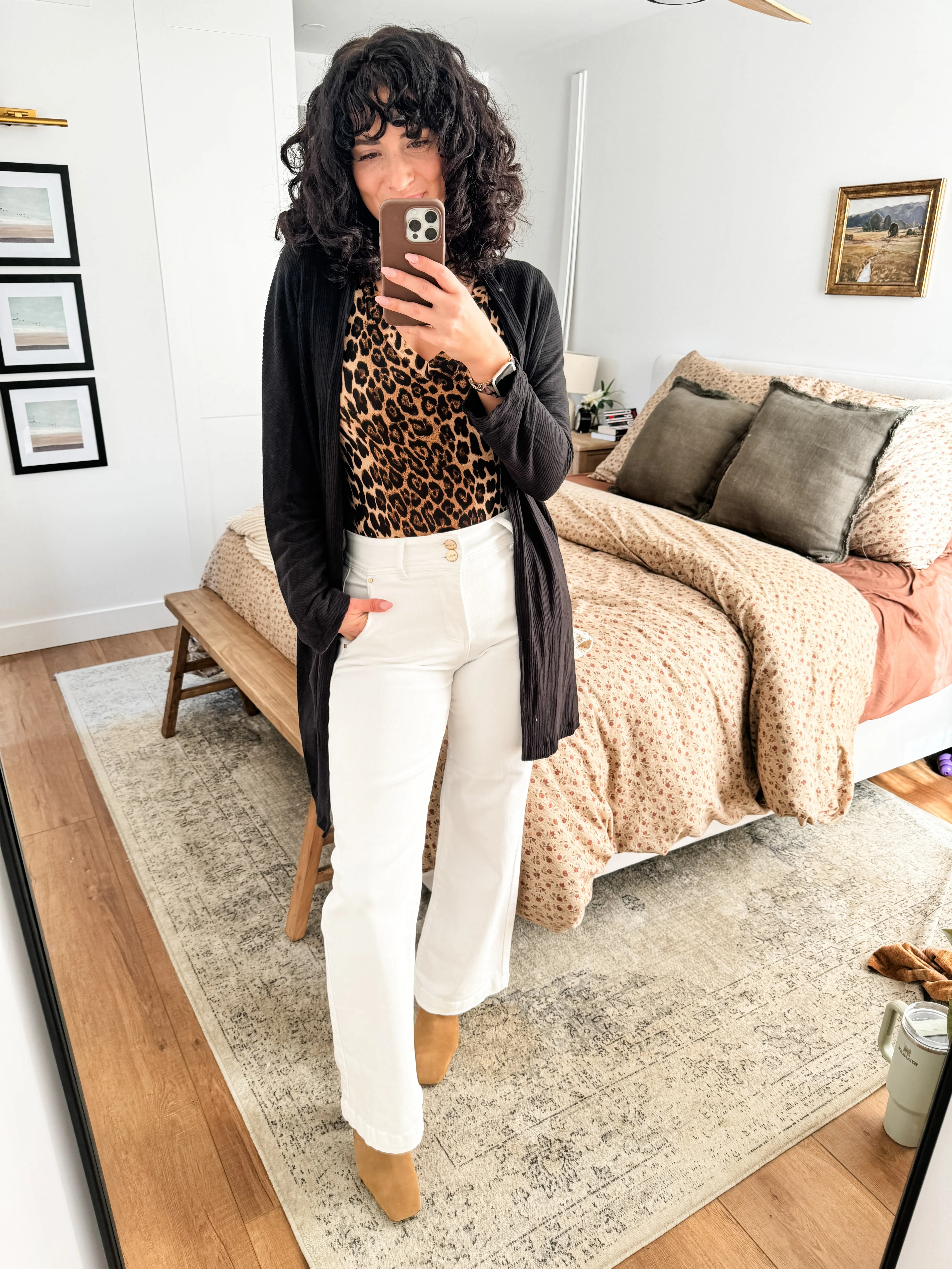 RISEN Tummy Control Double Button Wide Leg Jeans