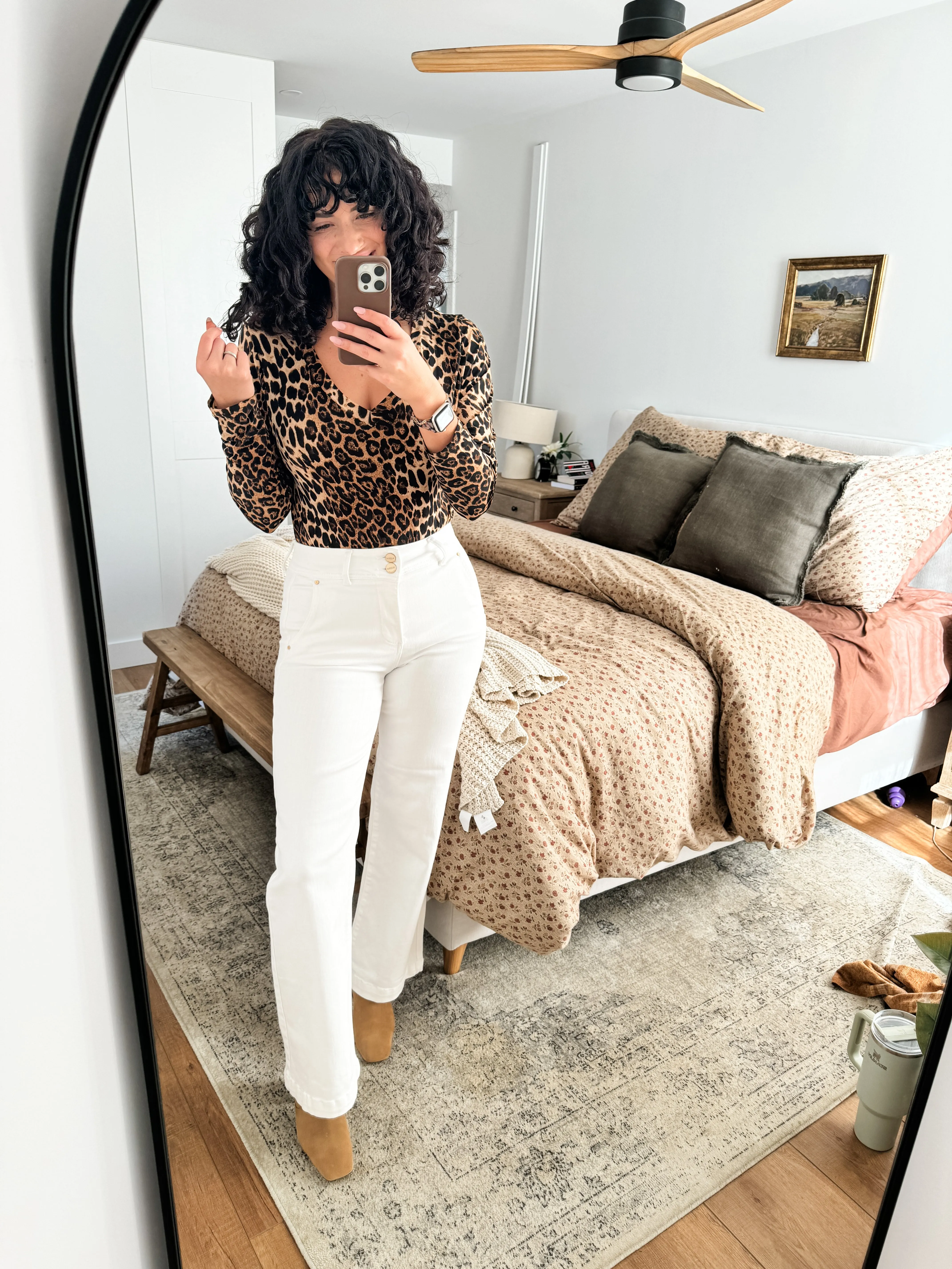 RISEN Tummy Control Double Button Wide Leg Jeans
