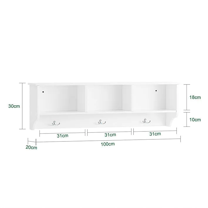 Rootz MDF Coat Rack - Cloakroom Strip - Wall Mounted Hanger - 3 Metal Hooks - Durable Design - 100x30x20cm