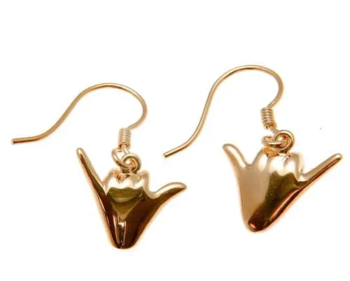 ROSE GOLD PLATED SILVER 925 HAWAIIAN "SHAKA" HANG LOOSE HOOK LEVERBACK EARRING