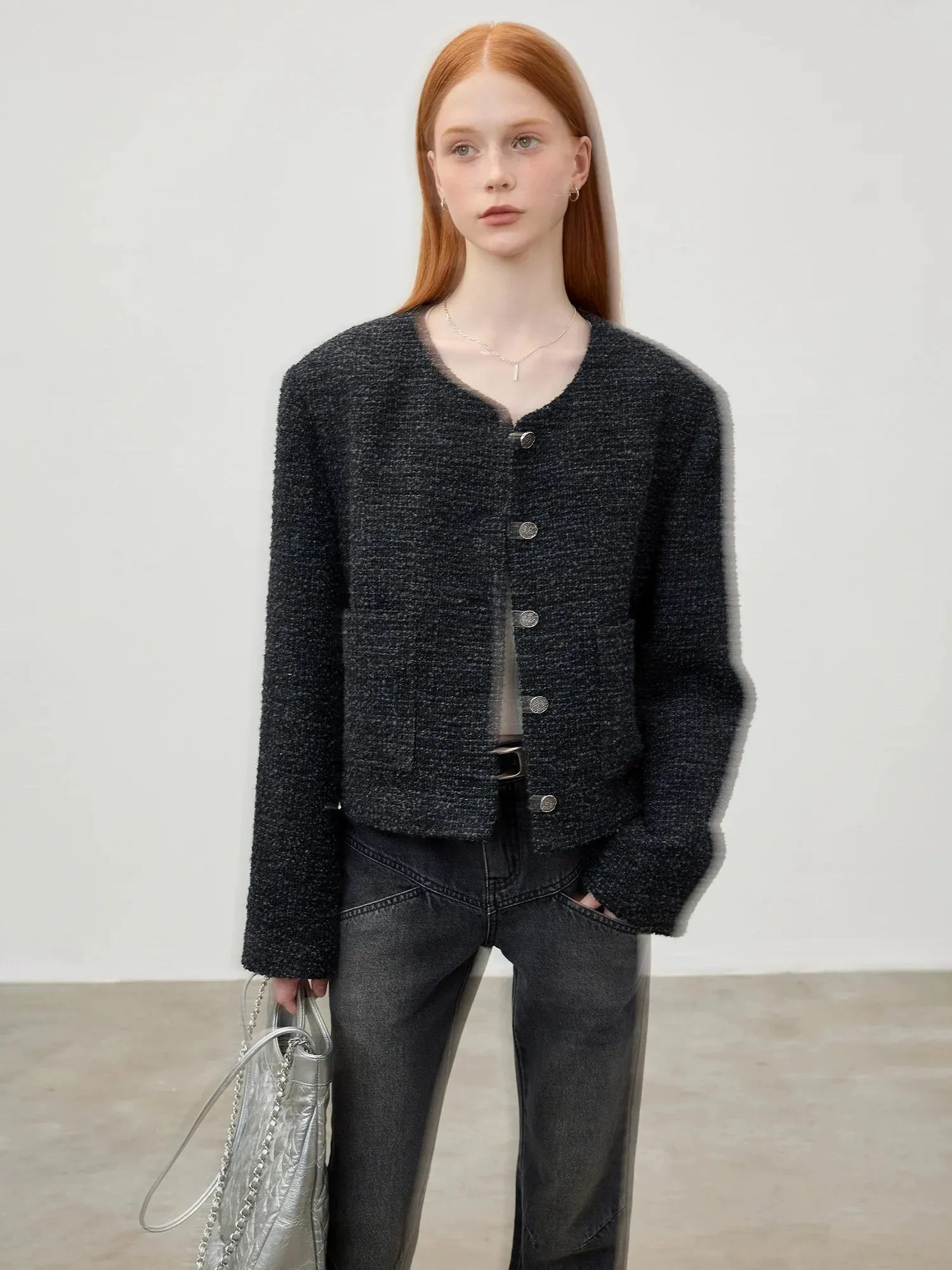 Round Button Textured Jacket