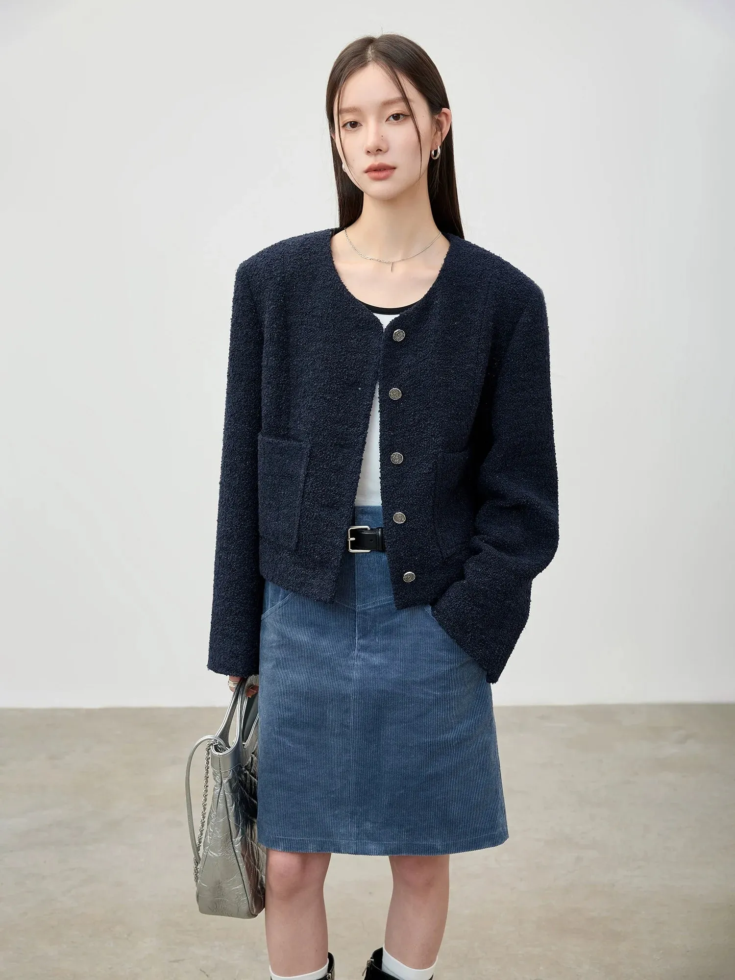 Round Button Textured Jacket