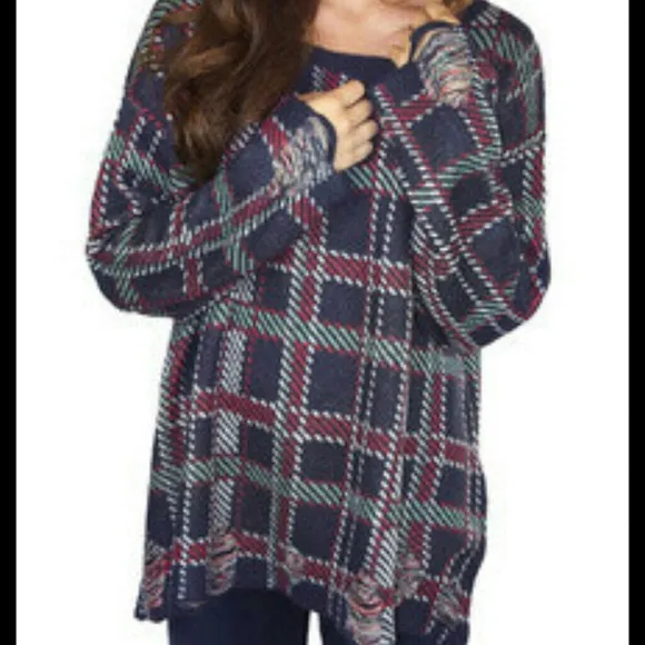 SALE:  Wildfox All Over Plaid Distressed Pullover