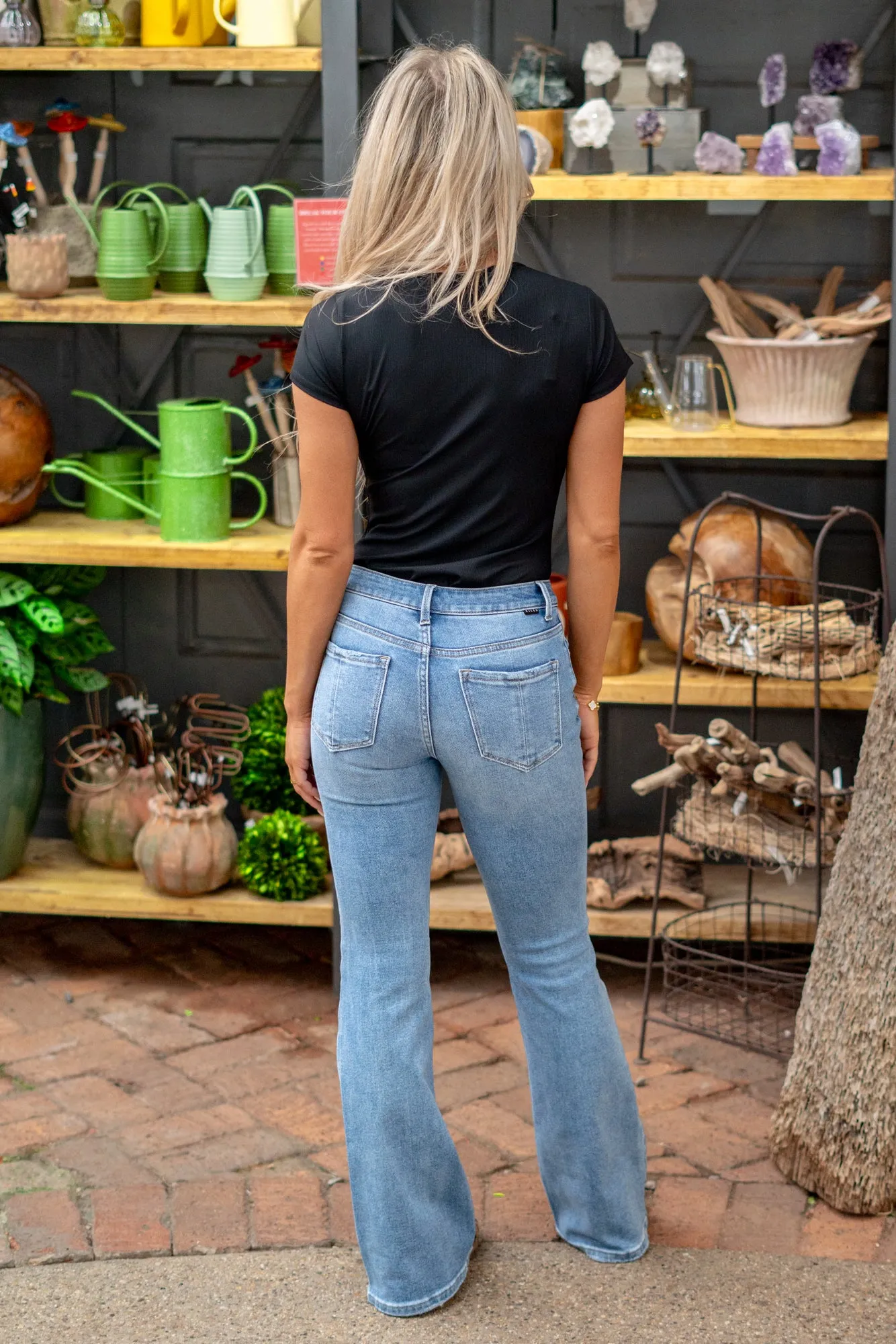 Serena Mid Rise Button Down Flare Jeans