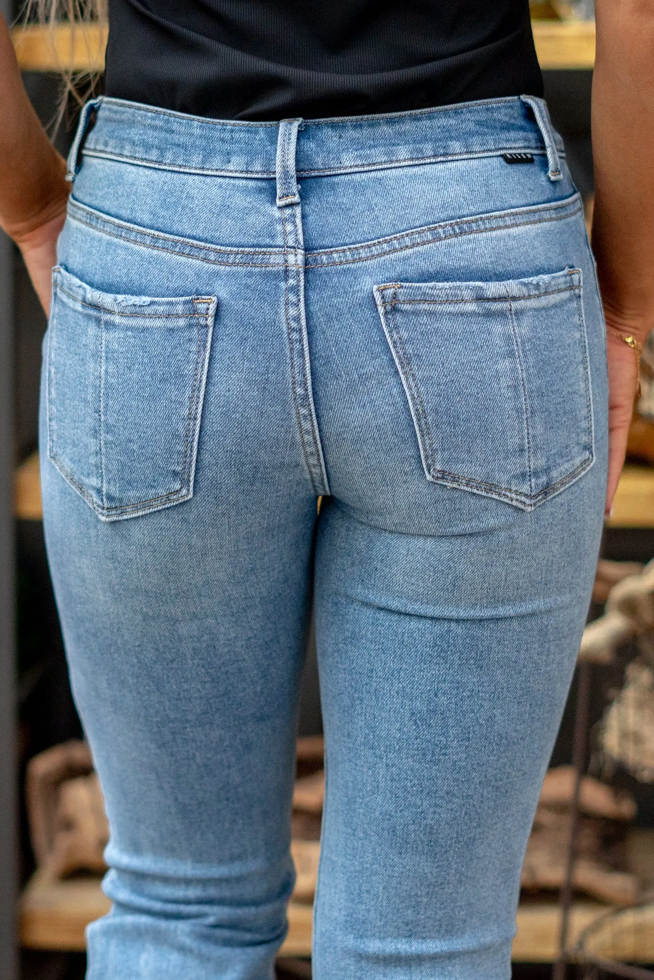 Serena Mid Rise Button Down Flare Jeans