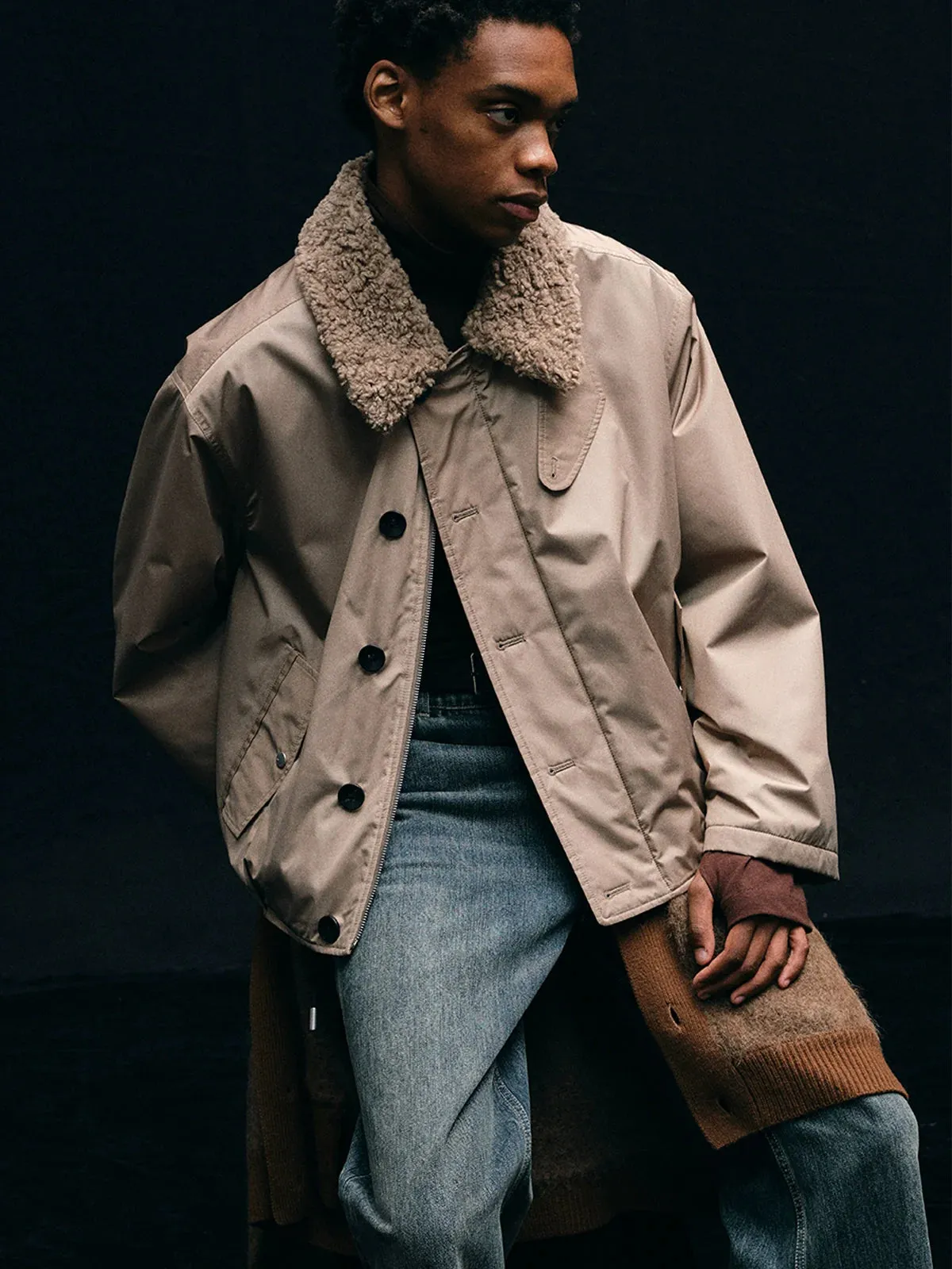 Shearling-Collared Quilted Jacket