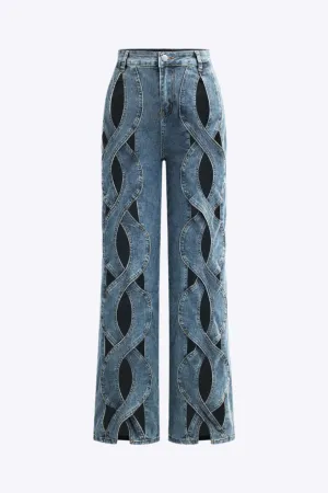 Shelley - Stylish Cut Out Design Woman's Straight Leg Jeans
