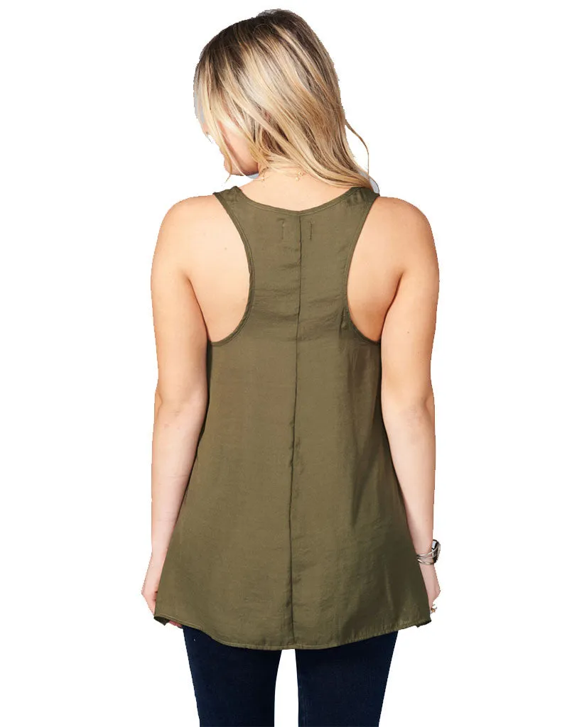 Show Me Your Mumu Cara-Van Top in Olive Silky Satin