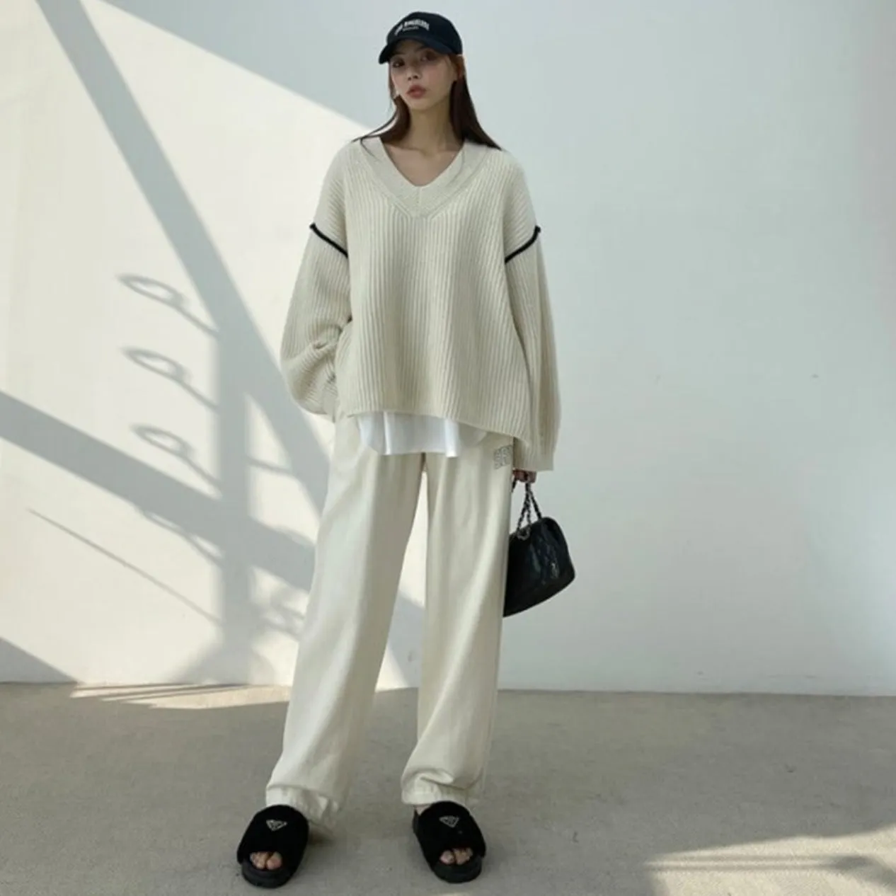 Side Slit V-Neck loose fit sweater
