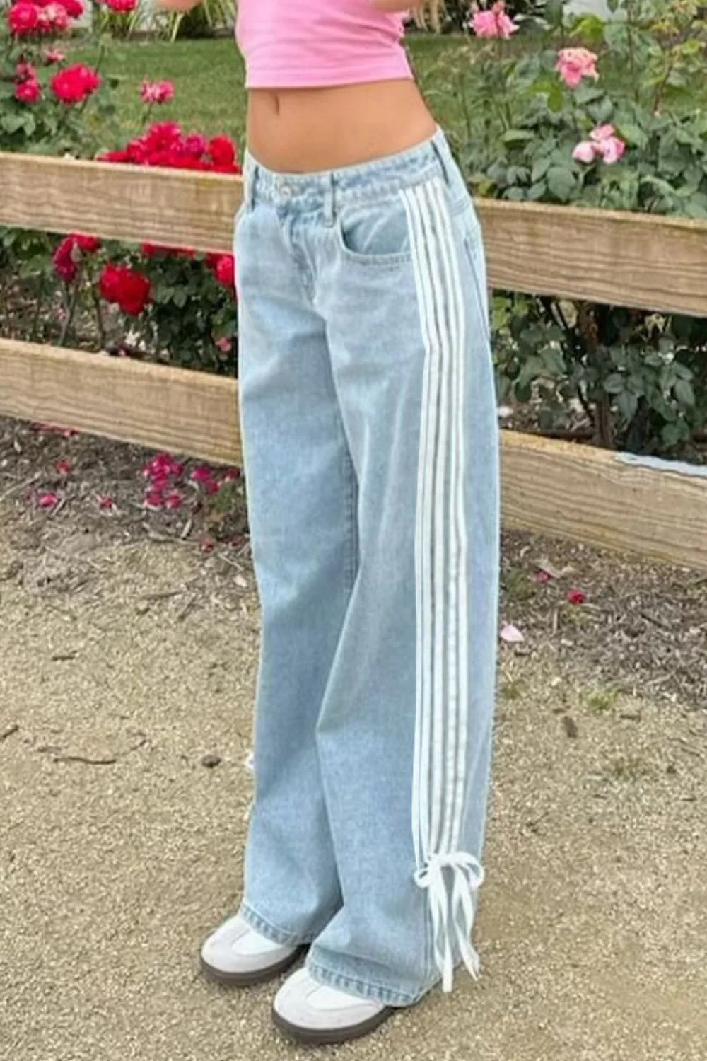 Side Striped Wide Leg Jeans