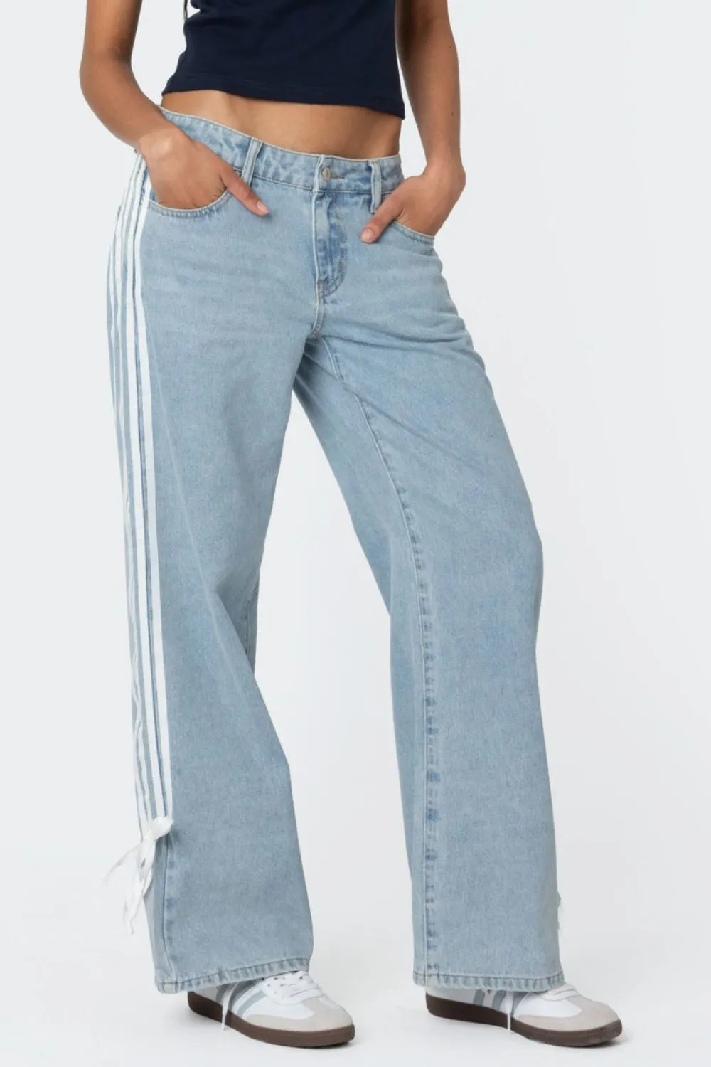 Side Striped Wide Leg Jeans