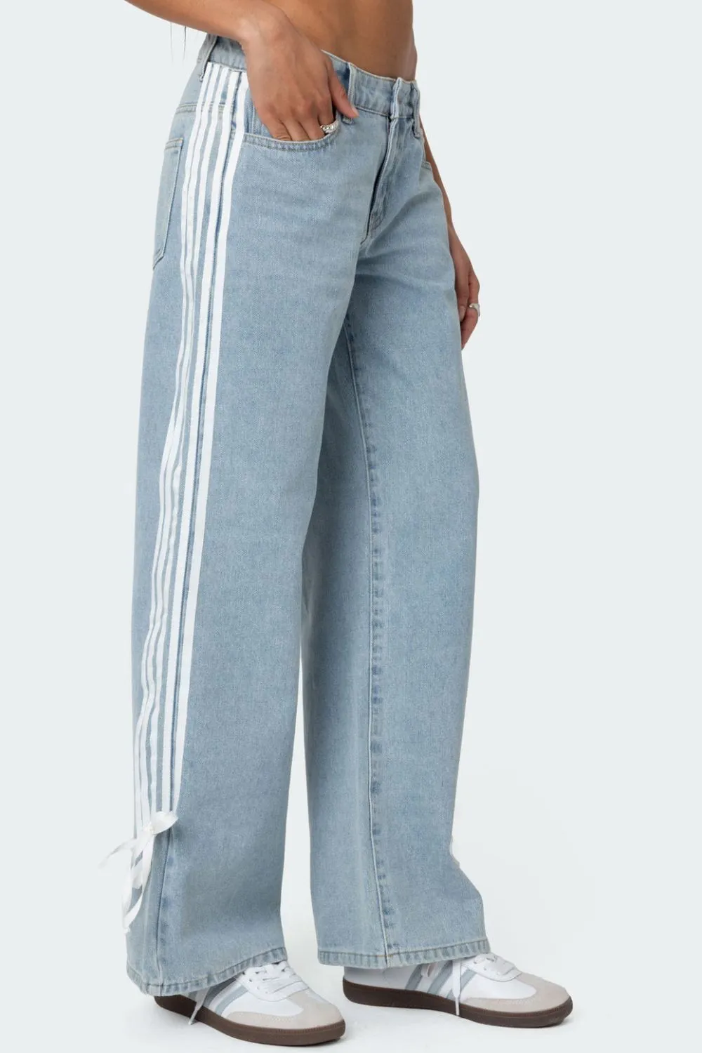 Side Striped Wide Leg Jeans