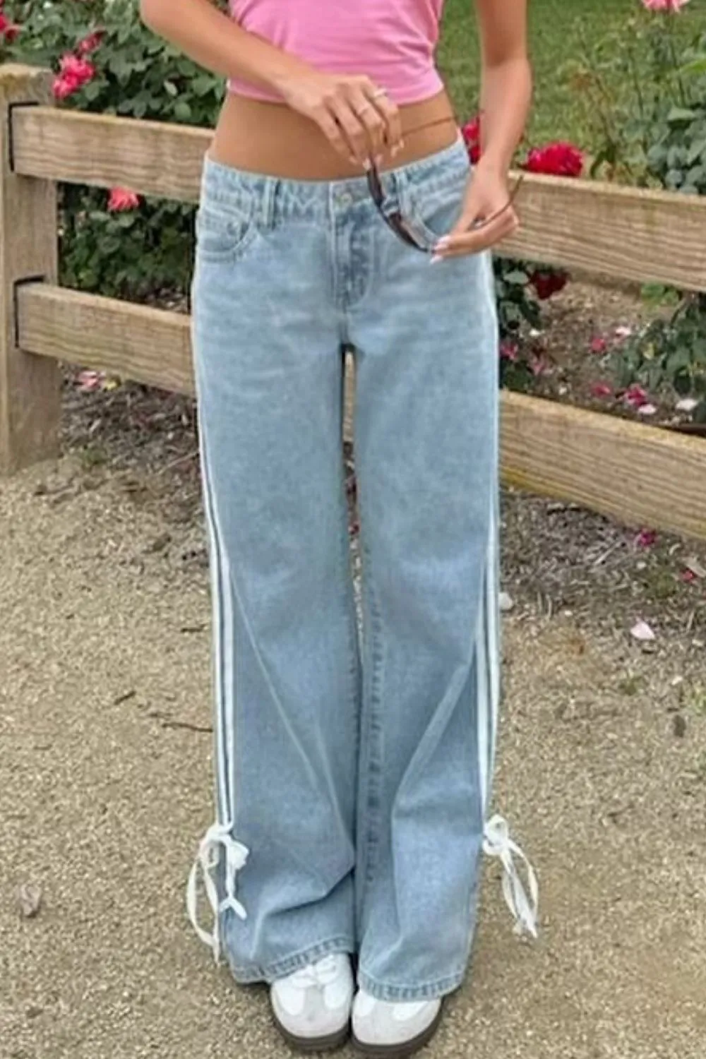 Side Striped Wide Leg Jeans