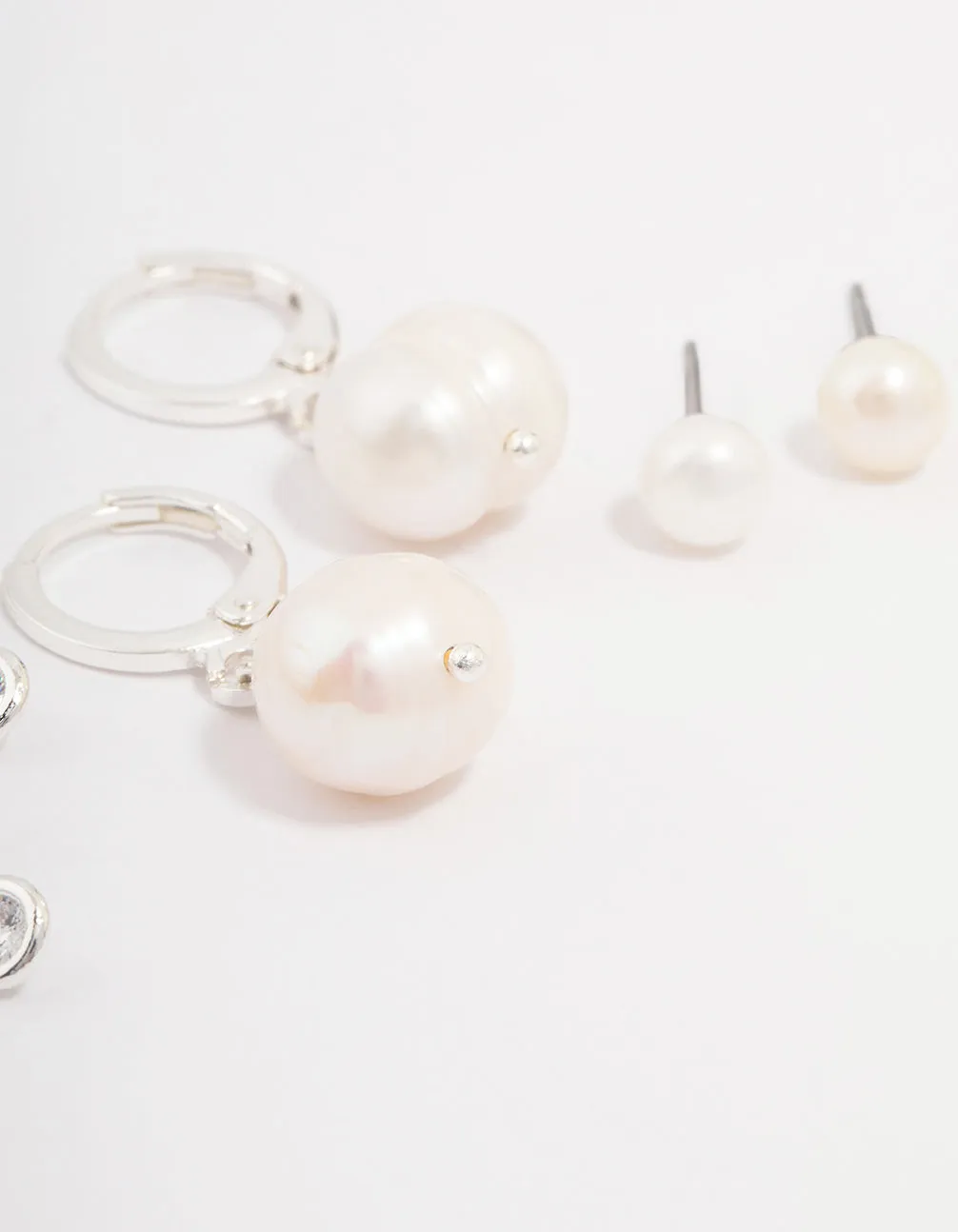 Silver Plated Brass  Freshwater Pearl Earring 4-Pack