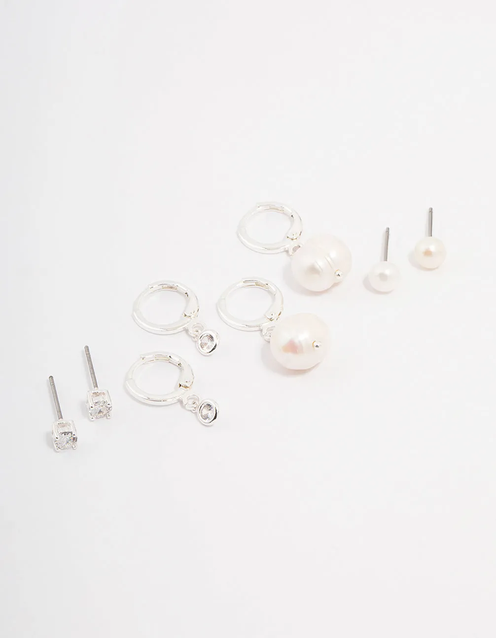 Silver Plated Brass  Freshwater Pearl Earring 4-Pack