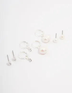 Silver Plated Brass  Freshwater Pearl Earring 4-Pack