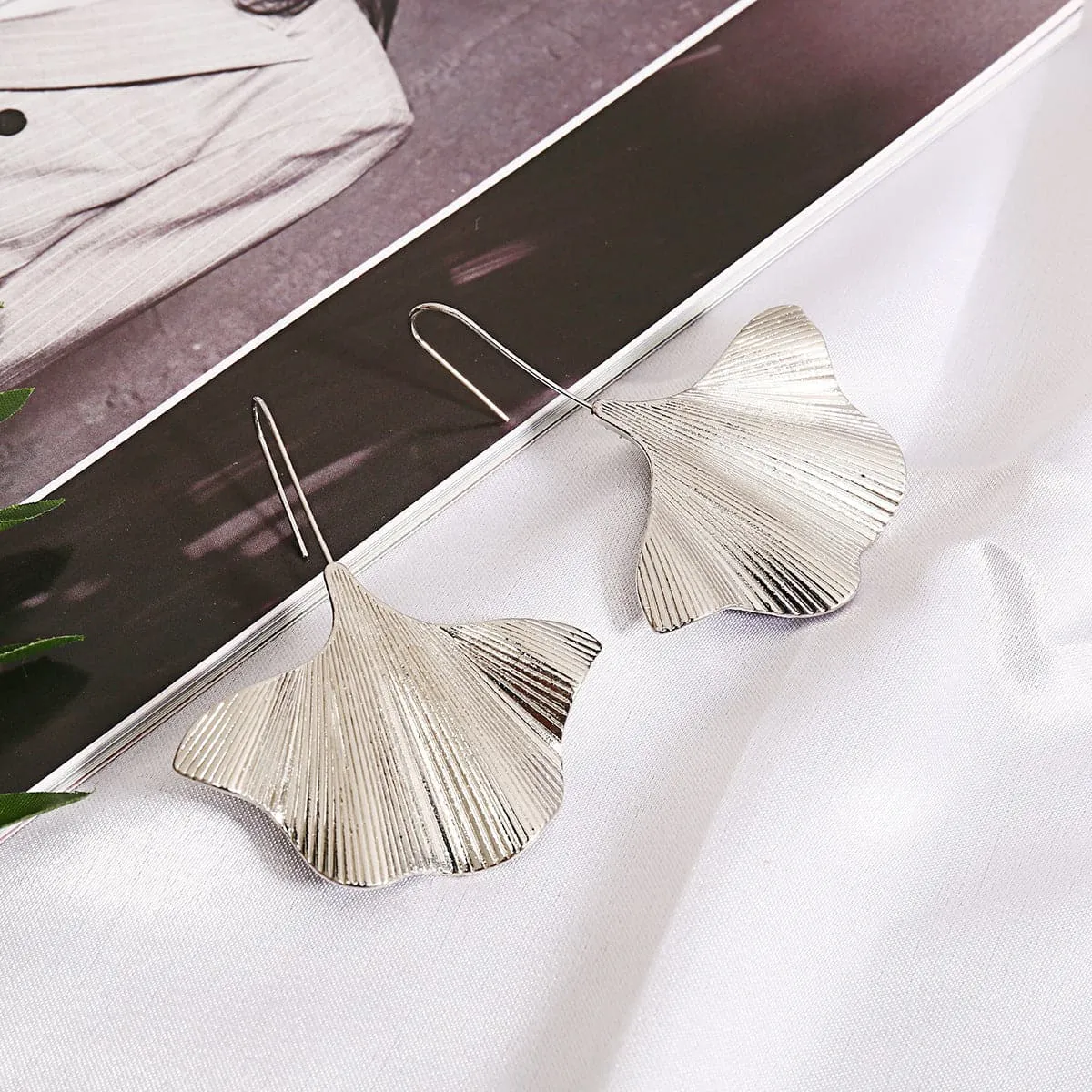 Silver-Plated Lotus Leaf Drop Earrings