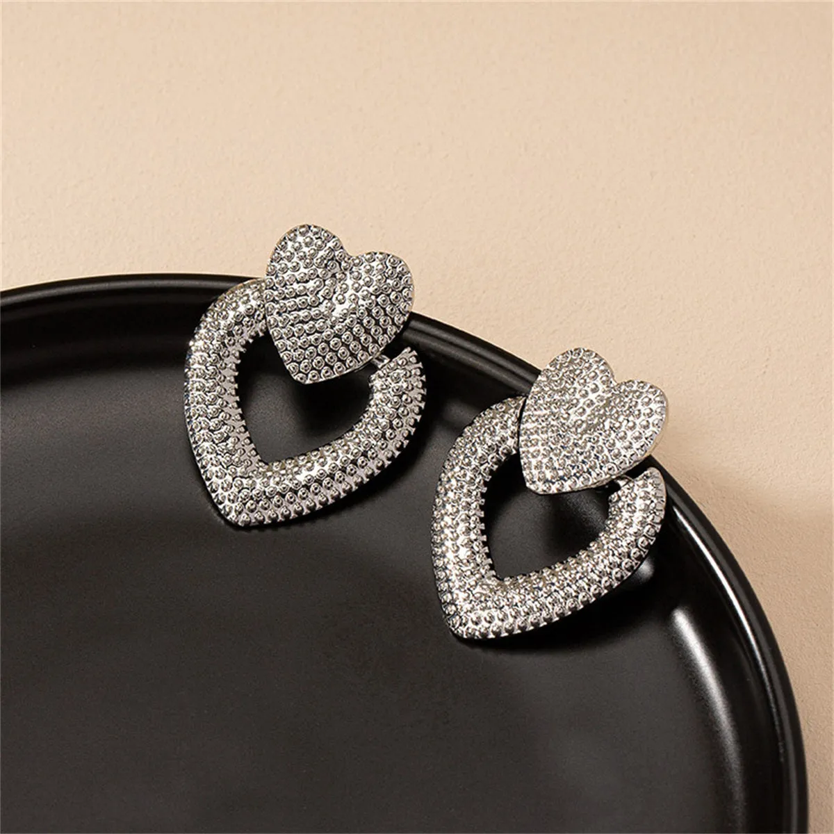Silver-Plated Open Heart Milgrain Drop Earrings