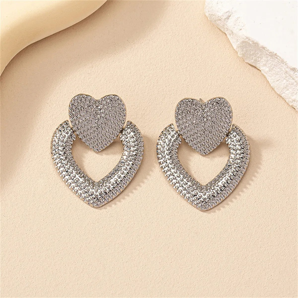 Silver-Plated Open Heart Milgrain Drop Earrings